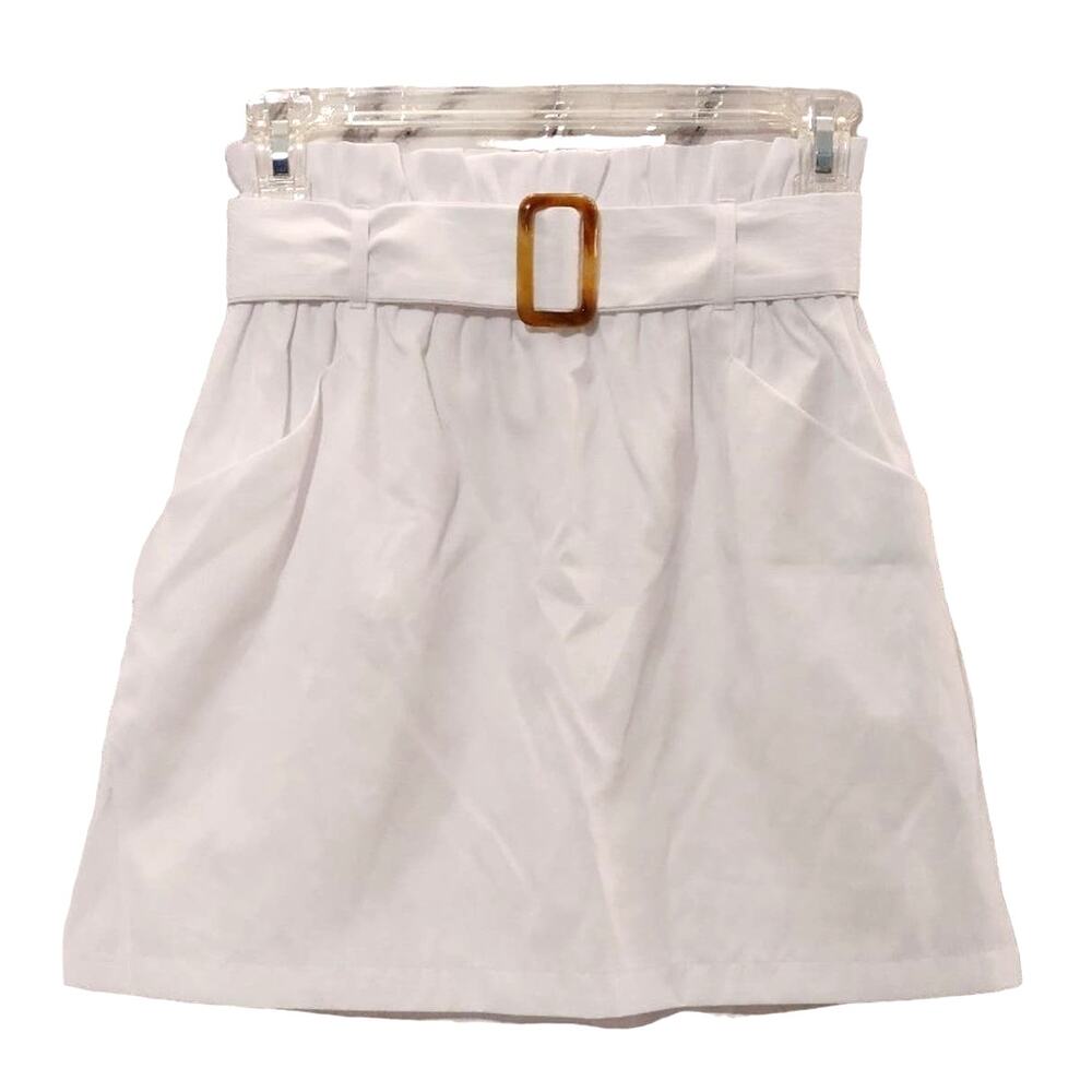 Superdown Paperbag Mini Skirt With Belt Brown Tortoiseshell Buckle White Women S